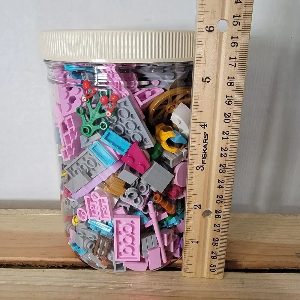 Plastic Jar Filled w/ Pastel-Colored Building Bricks, Legos